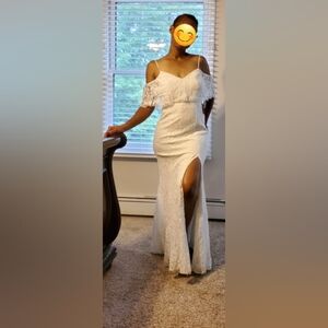 New Lulus Caterina White Lace Off-the-Shoulder Maxi Dress size S